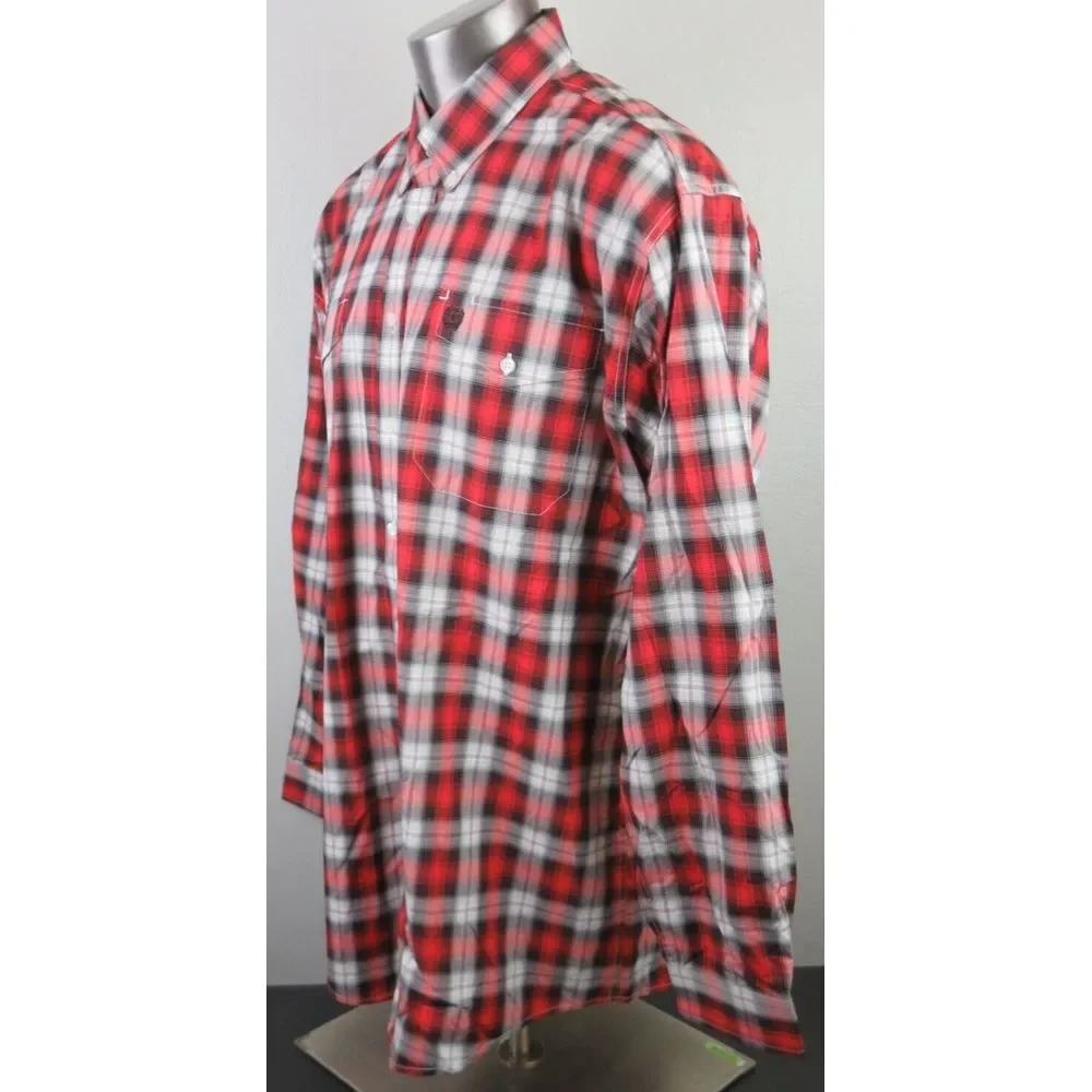 Mens Cinch Western Long Sleeve Button Front Shirt Size XL‎ Red Gray Plaid